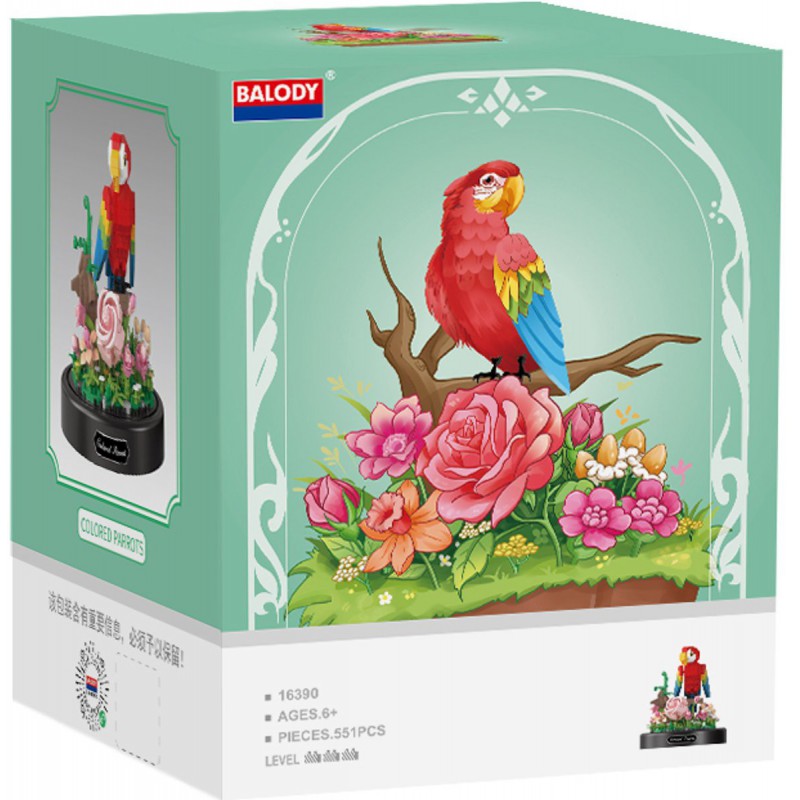 Bloemen met rode papegaai, Balody