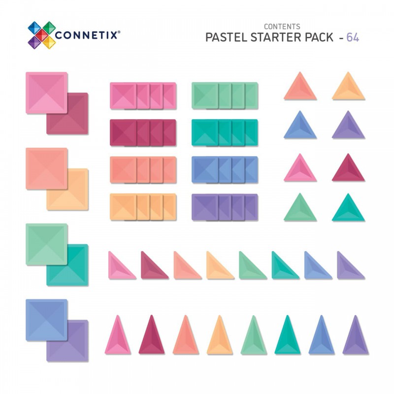 Connetix - Pastel starterset, 64 stuks