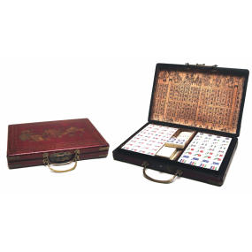 Mah jong in houten koffer rood