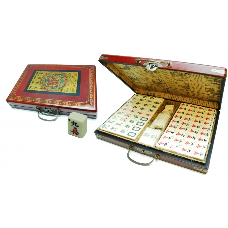 Mah jong in houten koffer rood, groot