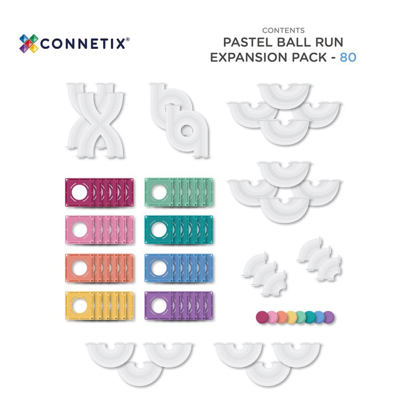 Connetix - Pastel knikkerbaan uitbereidingsset, 80 stuks