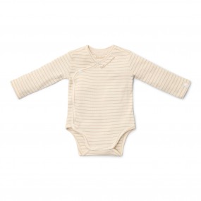 Romper overslag lange mouw, soft beige stripe -  Little Goose, Little Dutch