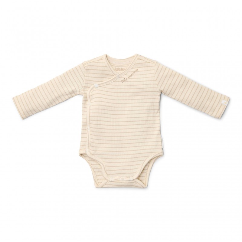 Romper overslag lange mouw, soft beige stripe -  Little Goose, Little Dutch