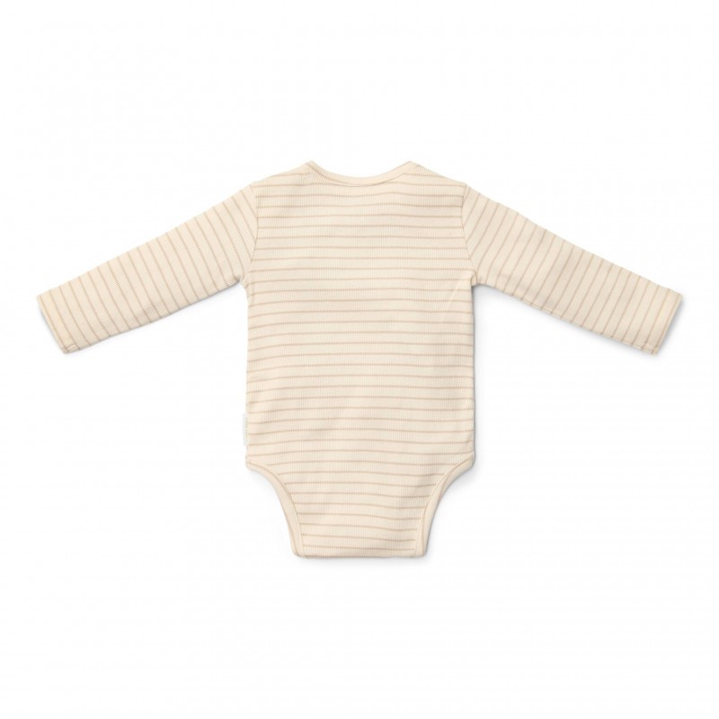 Romper overslag lange mouw, soft beige stripe -  Little Goose, Little Dutch