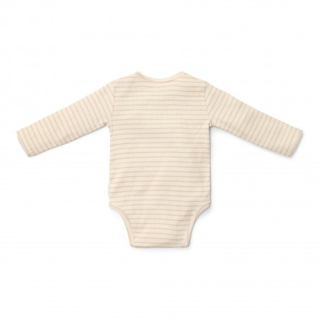 Romper overslag lange mouw, soft beige stripe -  Little Goose, Little Dutch