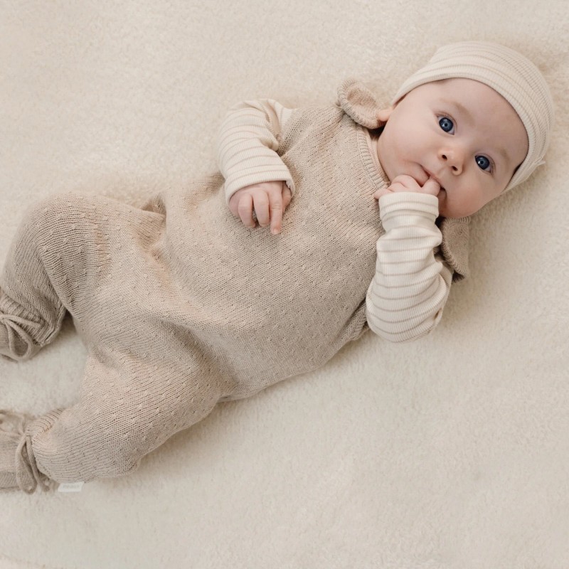 T-shirt lange mouw, soft beige stripe -  Little Goose, Little Dutch