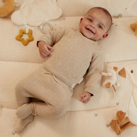 Gebreid vestje overslag, soft beige melee -  Little Goose, Little Dutch