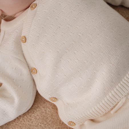 Gebreid vestje overslag, off white -  Little Goose, Little Dutch
