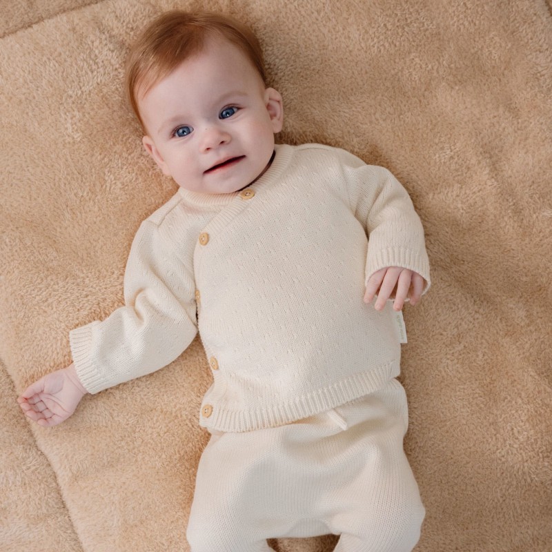 Gebreid vestje overslag, off white -  Little Goose, Little Dutch