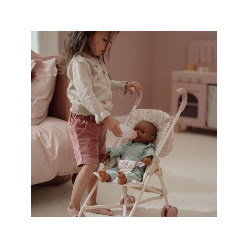 Metalen poppenbuggy, soft flowers - Little Dutch