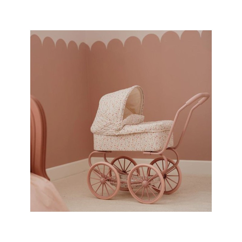 Metalen poppenwagen, soft flowers - Little Dutch
