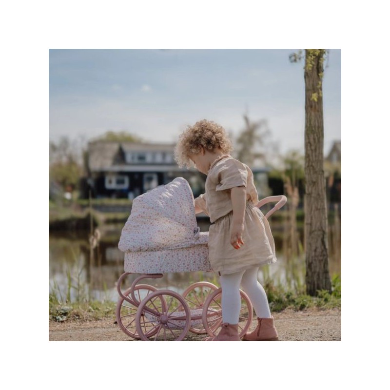 Metalen poppenwagen, soft flowers - Little Dutch