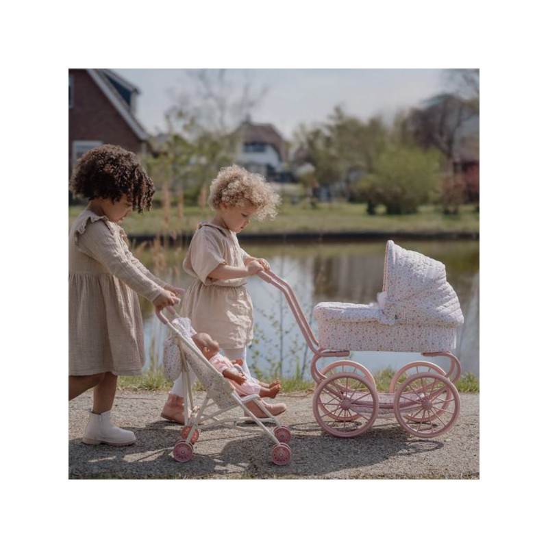 Metalen poppenwagen, soft flowers - Little Dutch
