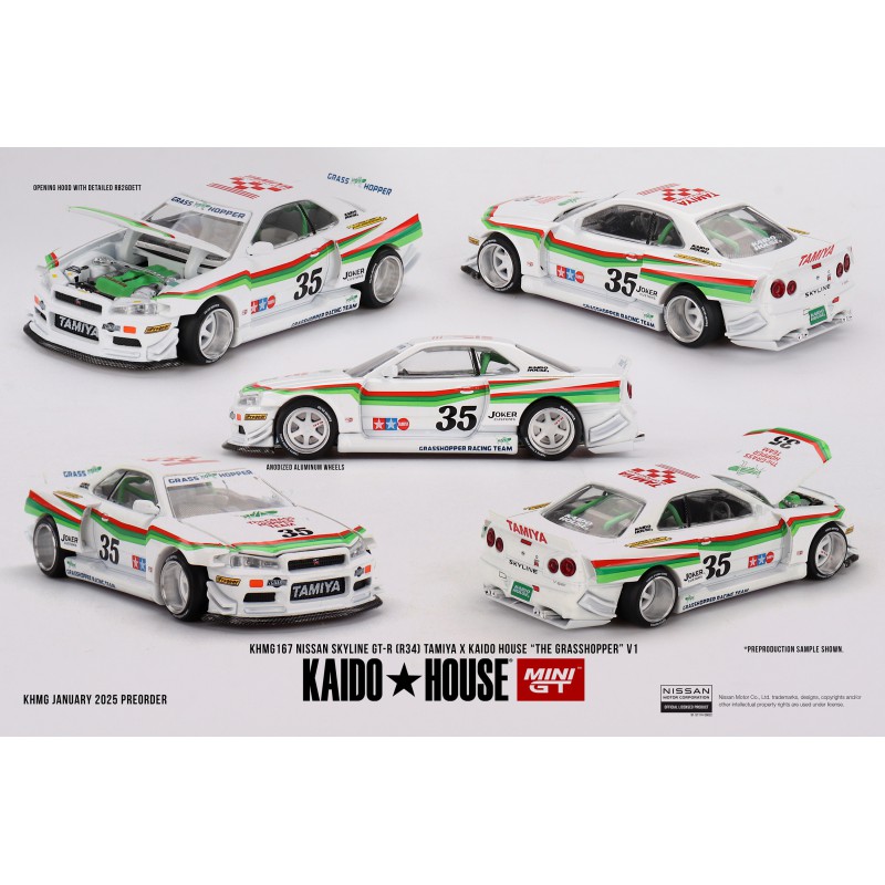 Nissan Skyline GT-R (R34) TAMIYA x KAIDO HOUSE "The GRASSHOPPER" V1, MiniGT (167)