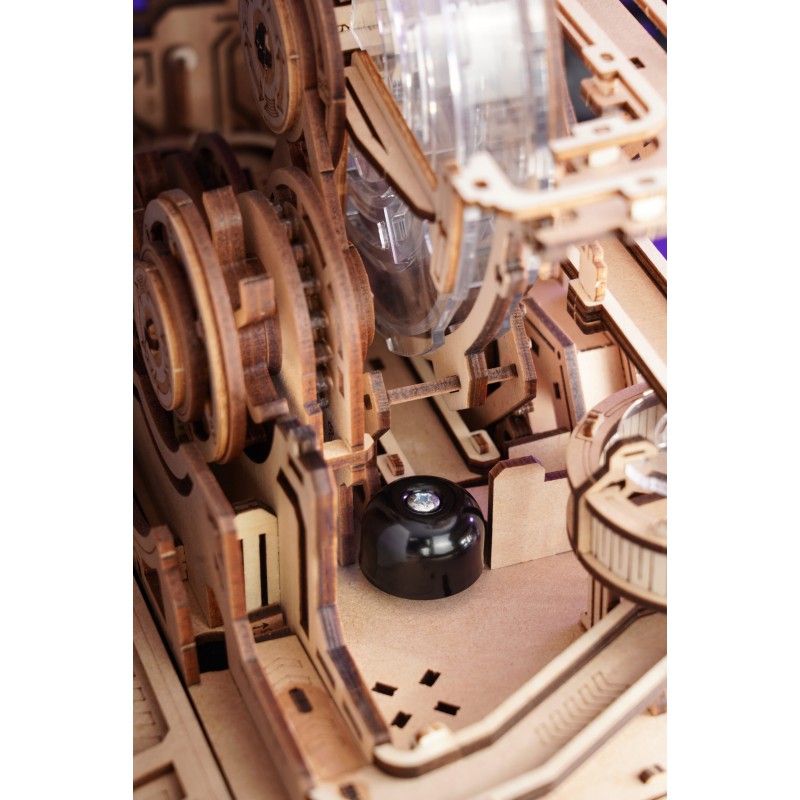 Marble Run Gearball Scramble, DIY mechanisch houtwerk knikkerbaan, Rokr