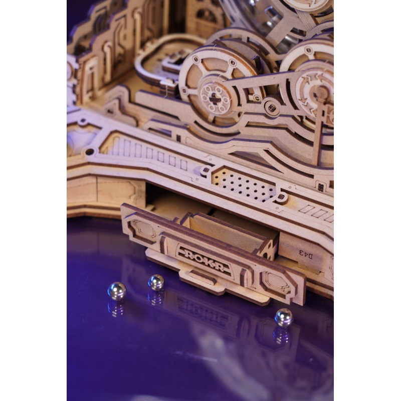 Marble Run Gearball Scramble, DIY mechanisch houtwerk knikkerbaan, Rokr