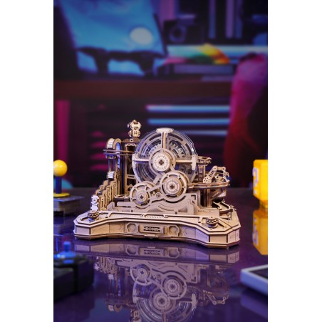 Marble Run Gearball Scramble, DIY mechanisch houtwerk knikkerbaan, Rokr