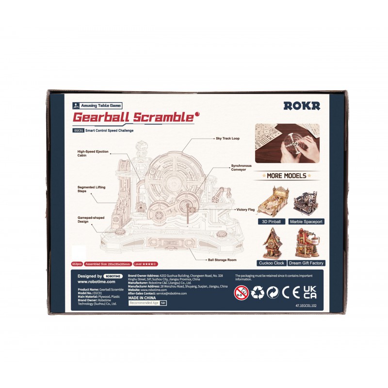 Marble Run Gearball Scramble, DIY mechanisch houtwerk knikkerbaan, Rokr