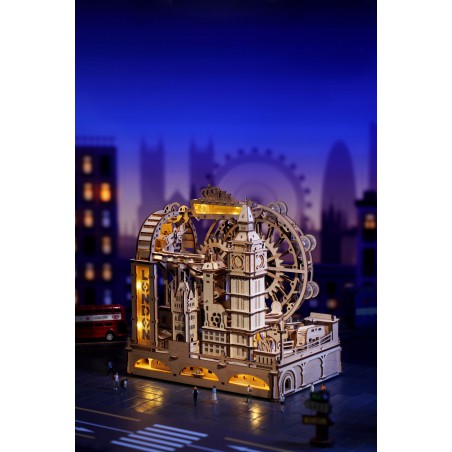 Marble Travel London, DIY mechanisch houtwerk knikkerbaan, Rokr