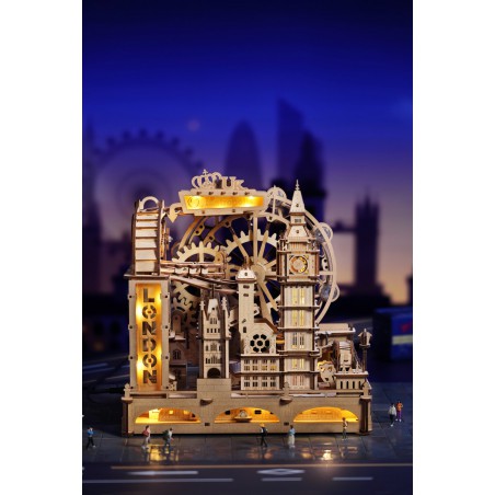 Marble Travel London, DIY mechanisch houtwerk knikkerbaan, Rokr