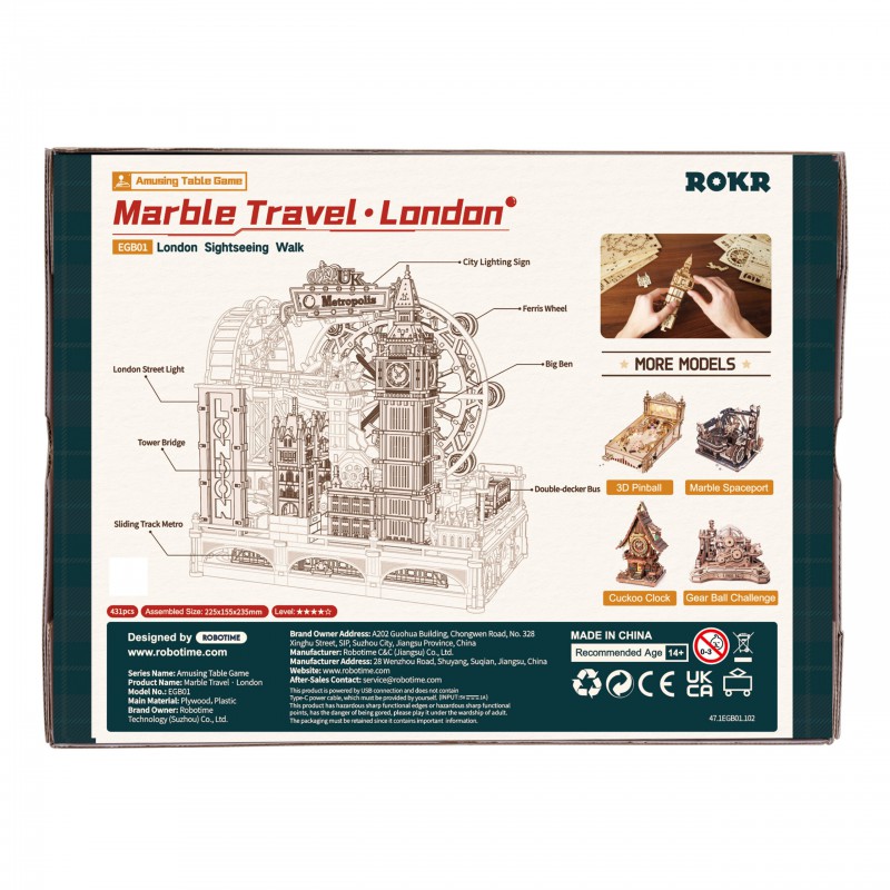 Marble Travel London, DIY mechanisch houtwerk knikkerbaan, Rokr