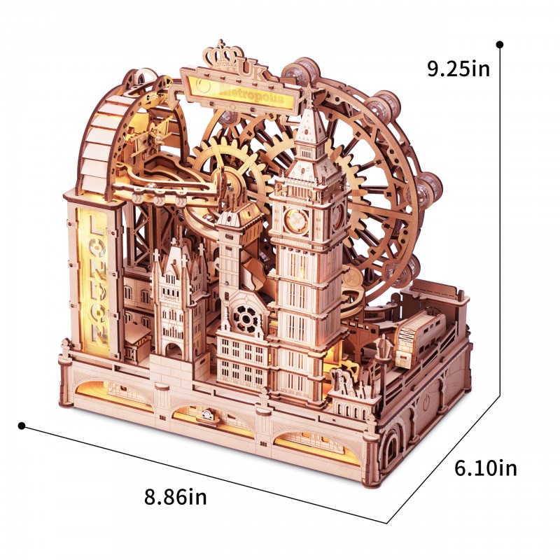 Marble Travel London, DIY mechanisch houtwerk knikkerbaan, Rokr
