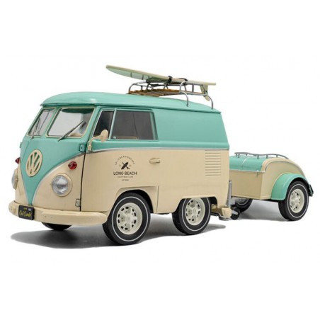 VW T1 Kool Kombi + aanhanger '24, mintgroen/wit - 1:18 - Solido