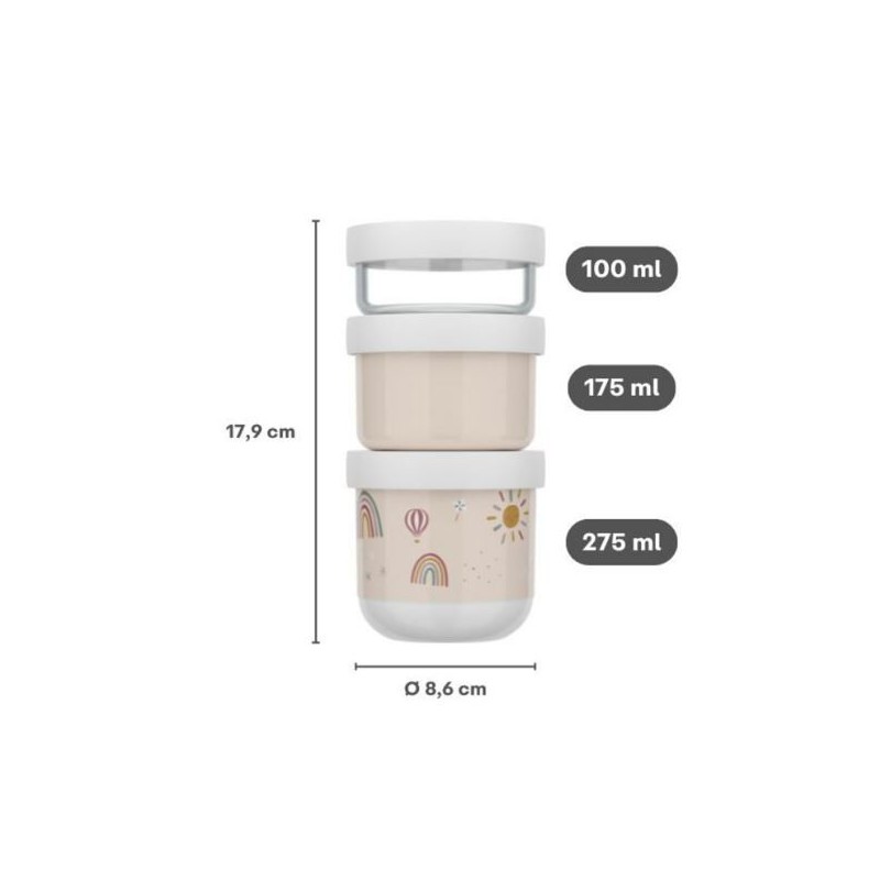 Mepal - Mio Stapelbare snackbox 3-delig, Sunshine & Rainbow