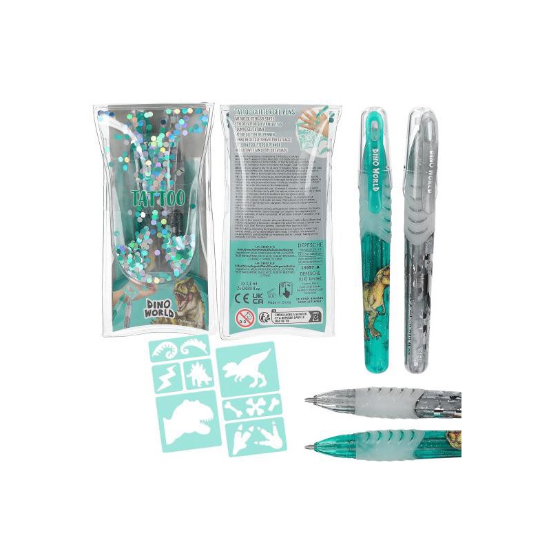 Dino World tattoo glitter gelpennen 13657