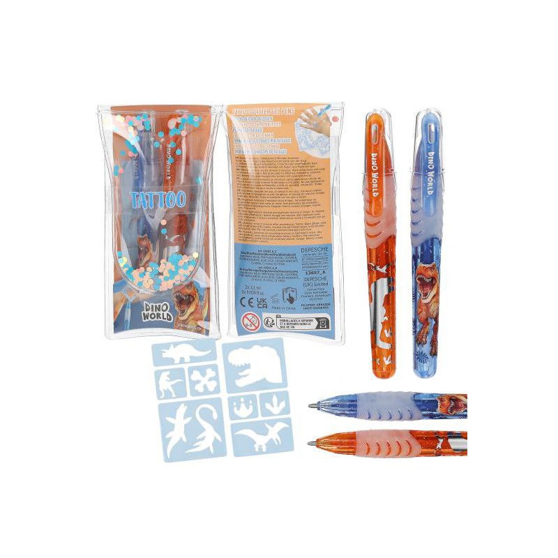 Dino World tattoo glitter gelpennen 13657