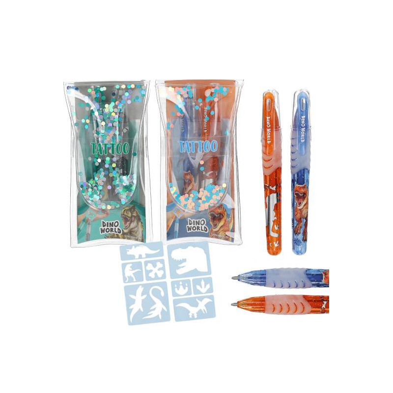 Dino World tattoo glitter gelpennen 13657