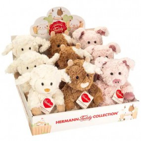 Hermann Teddy  - Boerderijdieren, 3 kleuren assortiment 20 cm