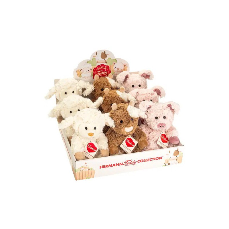 Hermann Teddy  - Boerderijdieren, 3 kleuren assortiment 20 cm