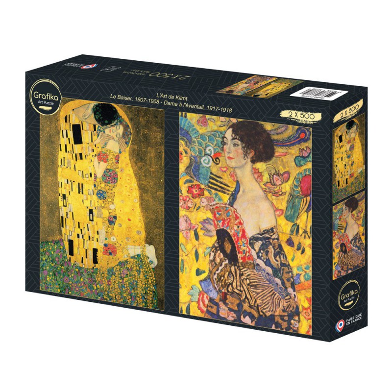 Klimt kunst: Le Baiser en Dame a léventail, Grafika (2x500 stukjes)