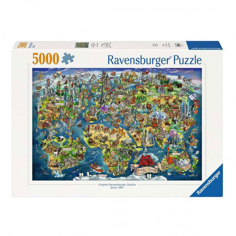 Illustrated world map, 5000 stukjes Ravensburger
