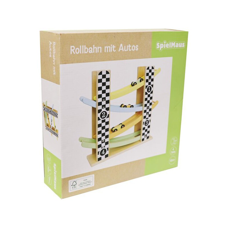 Houten racebaan met 3 auto`s, Spielmaus
