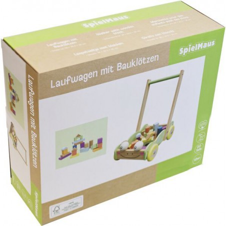 Spielmaus Houten Loopwagen met blokken, 20 st