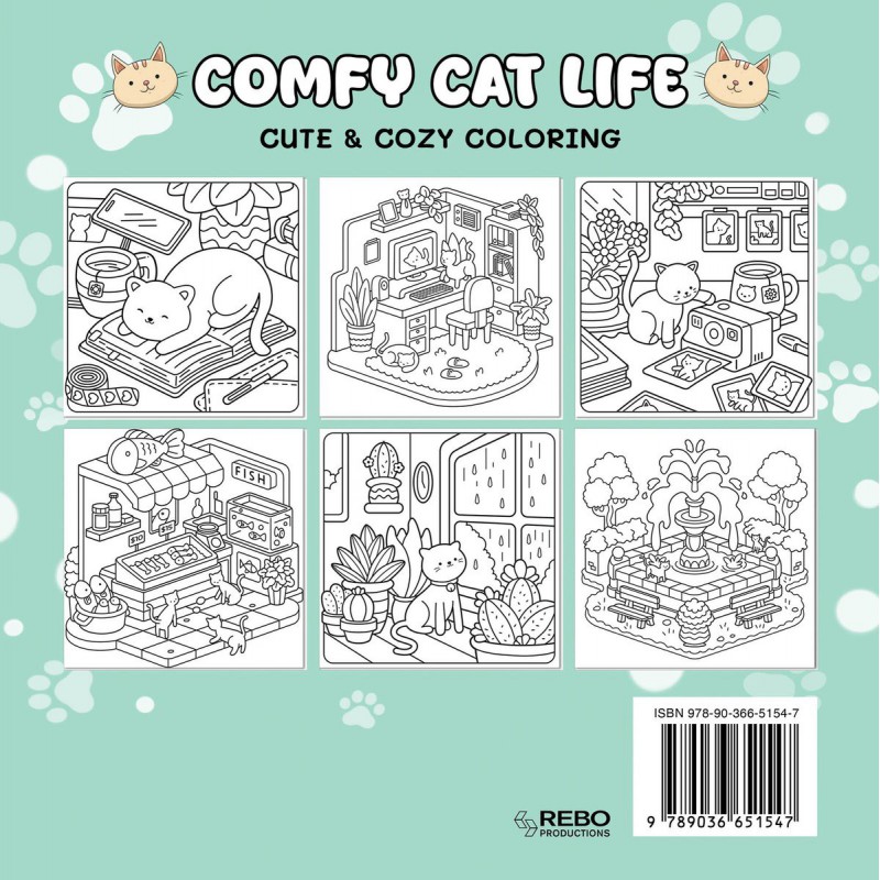 Comfy cat life, cute & cozy coloring kleurboek