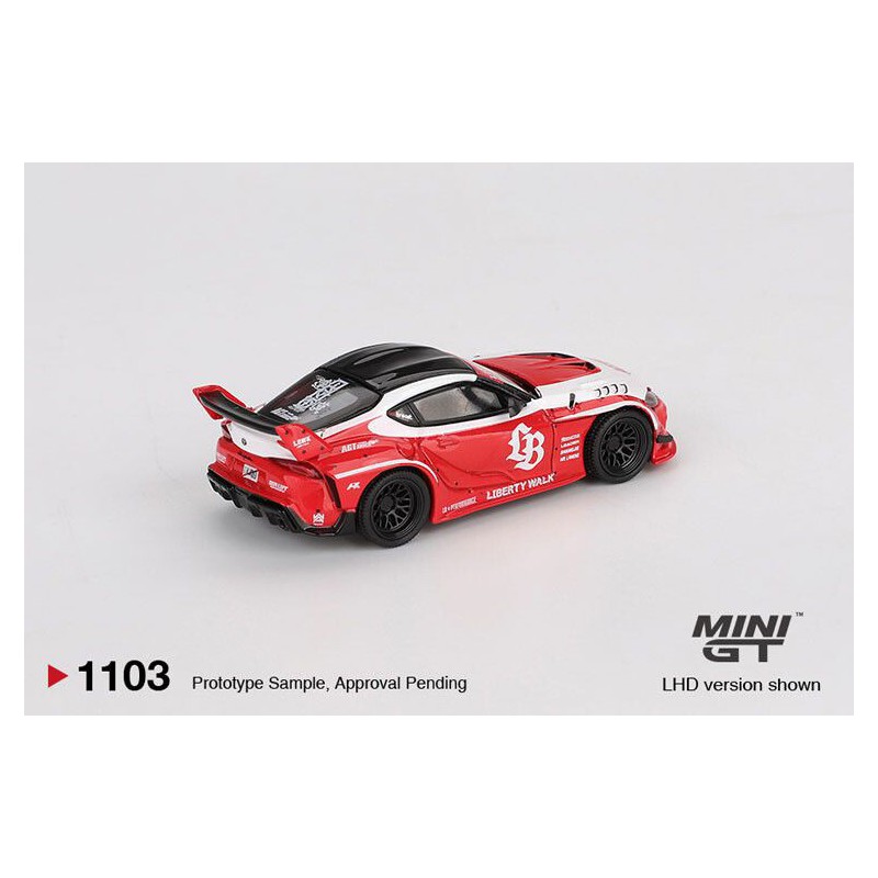 Toyota GR Supra LB-Works '25, rood/wit 1:64 MiniGT (1089)