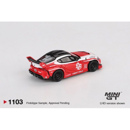 Toyota GR Supra LB-Works '25, rood/wit 1:64 MiniGT (1089)