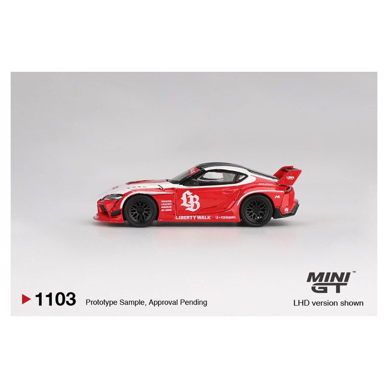 Toyota GR Supra LB-Works '25, rood/wit 1:64 MiniGT (1089)
