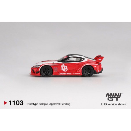Toyota GR Supra LB-Works '25, rood/wit 1:64 MiniGT (1089)