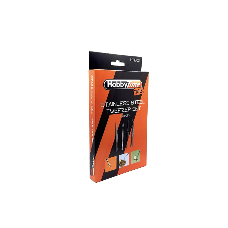 Stainless Steel Tweezer Set – 4 Pieces, HobbyTime