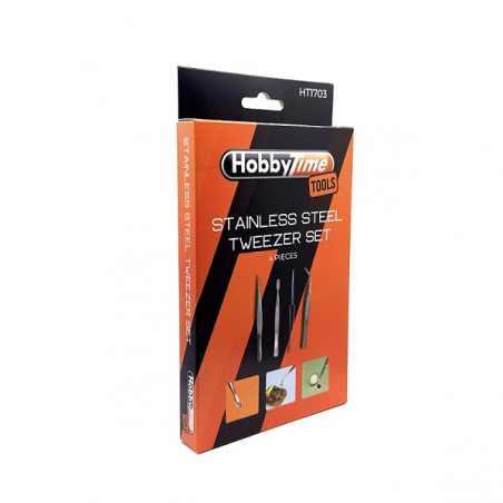 Stainless Steel Tweezer Set – 4 Pieces, HobbyTime