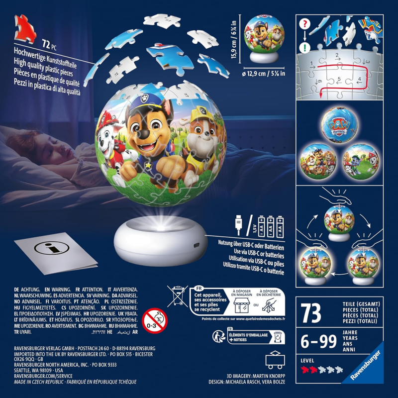 3D puzzel Nightlight, Paw Patrol 72 stukjes Ravensburger