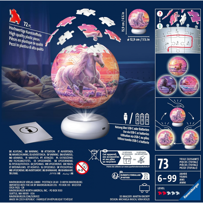 3D puzzel Nightlight, Horses on the beach 72 stukjes Ravensburger