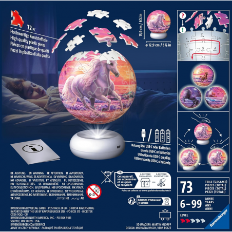 3D puzzel Nightlight, Horses on the beach 72 stukjes Ravensburger