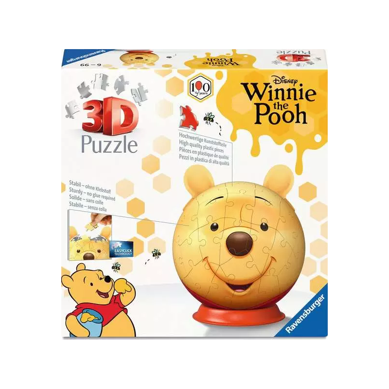 3D puzzelbal, Winnie the Pooh met oren, 72 stukjes Ravensburger