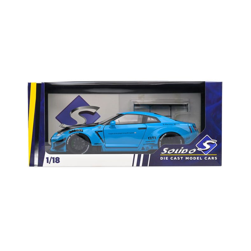 Nissan GT-R (R35) W/ Liberty Walk bodykit 2.0 '24, blauw - 1:18 - Solido