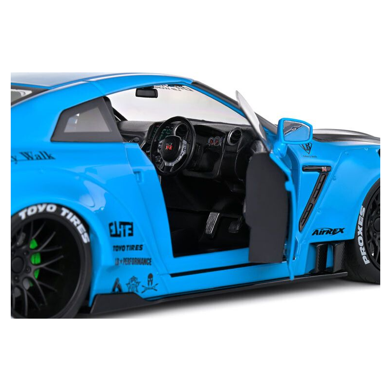 Nissan GT-R (R35) W/ Liberty Walk bodykit 2.0 '24, blauw - 1:18 - Solido